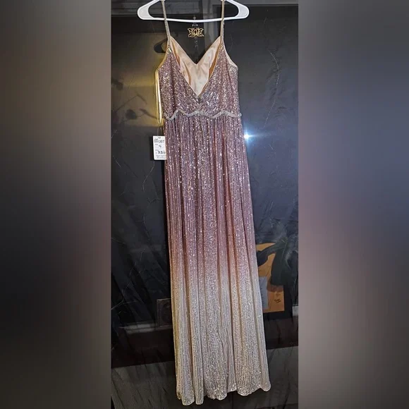 rose gold ombre dress Ladivine CC8885 Elegant Fitted Embellished Formal Gown Rose Gold / 12